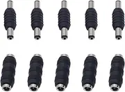 tunghey 5pcs DC 5.5x2.1mm Male to Male Power Plug Connector & 5pcs DC 5.5x2.1mm Female to Female Power Jack Connector Adapter for CCTV