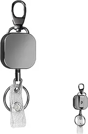 [Iouyjiu] Retractable Key Ring, Carabiner Keychain with Reel, 3 x Heavy Duty Key Chain Extender, Badge Holder Carabiner Reel Clip 65 cm for Present, Indoor, Outdoor, Bag Decor, Black Colour