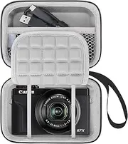 [Lacdo] Camera Case for Canon PowerShot G7 X Mark III/PowerShot G7 X Mark II 4K Vlogging Camera, Point and Shoot Vlogging Camera Bag Carrying Case, Mesh Pocket fits USB Cable, Batteries, Black+Gray
