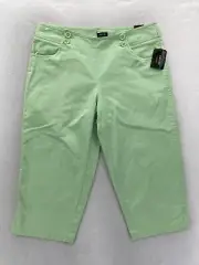 Nicole Miller Capri Pants Women's 12 Green Stretch Split Hem Casual Preppy NWT