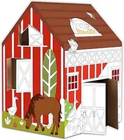 Farm Animals Playhouse Huge DIY Coloring Barn Large Coloring Cardboard House Indoor Outdoor Art and Craft for Kids Toddlers Boys Girls Decorate and Personalize a Cardboard Fort Gift 32" X 26" X 41"