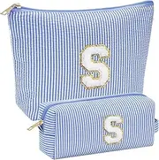 2pack/lot Unique Fashion Cosmetic Bag With Pin Letter For Makeup Storage Makeup Organizer Storage Cosmetic Organizer, blue, S