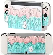 CasosexploreLab Case Shell Compatible with Nintendo Switch OLED Kawaii Bunny Flora Protective Cover for Nintendo Switch Joycon Controller Soft TPU Grip Dokable Case Carrying Cover Switch Accessories
