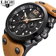 LIGE New Men's Wrist Watches Top Brand Luxury Chronograph Leather Waterproof
