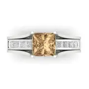 3.4 Princess Cut Champagne Ring Band bridal Set Sliding 14k White solid Gold