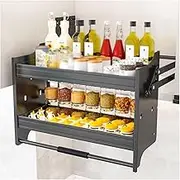 Pull-down Wall Cabinet Seasoning Rack,Upper and Lower Buffer High Open Door Lifting Basket,Space Saving for Home Cafe(900mm)
