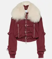 [Blumarine] Blumarine Cropped shearling-trimmed denim jacket AU 6 red