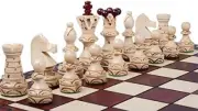 Handmade European Wooden Chess Set with 21 Inch Board Hand Carved Chess Pieces