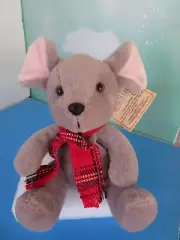 Russ Berrie ~ Plush Toy Stuffed Animal ~ Gray Mouse 5" with Red Scarf ~ New
