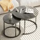 Nesting Coffee Table, Round Coffee Table Set of 2, Nesting Tables 23.6 in Grey