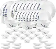 La Opala Novo Collection Opal Glass Crockery | for Family of 8 | Dinner Set 46 pcs English Lavender | Plates & Bowls for Dining | Microwave Safe | 100% Vegetarian | Extra Strong | Light & White