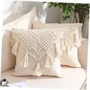 Throw Pillow Covers, Macrame Cushion Case, Woven Boho Cushion Cover for Bed