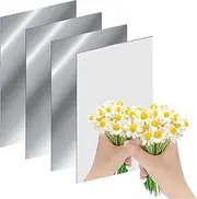 Mirror Sheets Stickers, 4 Pcs Flexible Mirror Sheets, 6 x 9 Inch Self-Adhesive Non-Glass Mirror Stickers, Fun House Mirror Tiles for Home Wall Decoration, Silver, Medium