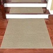 Seloom Linen Non Slip Stair Treads Carpet Landing Mat for Wooden Steps Indoor, Peel and Stick Carpet for Wood Stairs, Machine Washable Stair Runners for Pets, 1Pack, Beige (36" x36")