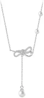 [Generic] Inlaid Zircon Pearl Bow Necklace Clavicle Chain for Women Girl Wedding Jewelry Made in China