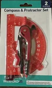 Wexford Elementary School Compass & Protractor Set, 2 Piece Red