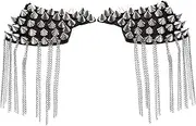 Beatifufu Pair of Rivet Epaulet Shoulder Boards Tassel Chain Epaulet for Men's Costumes