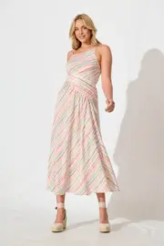 Desirae Midi Sundress Spaghetti Strap in multicolor Green Multi Stripe 8