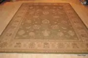 _HAND-MADE_9x12 ft. *WOOL-RUG* Tea green muted soft color OUSHAK, light USHAK