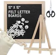 Felt Letter Board with Rustic Wood Frame, Letters, Storage bag, and Scissors, Letters Set, Word Board, Message Board, Letter Sign Changeable Content, Black Wall & Tabletop Display 10x10 Inch