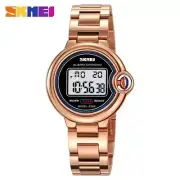 SKMEI Women Watch Gold Digital Wristwatch LED Alarm Stopwatch Luxury Steel Watch