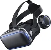 Virtual Reality 3D Glasses, VR Glasses Equipped with Headphones Adjustable, Supporting 4.7-6.0 Inch Smartphone Virtual Reality Blu-ray, Soft and Comfortable, for TV Movies Video Games
