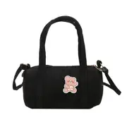 Girls Cylinder Crossbody Tote Bags Fashion Bear Pattern Corduroy Shoulder Purse Popular Simple Female Daily Bag