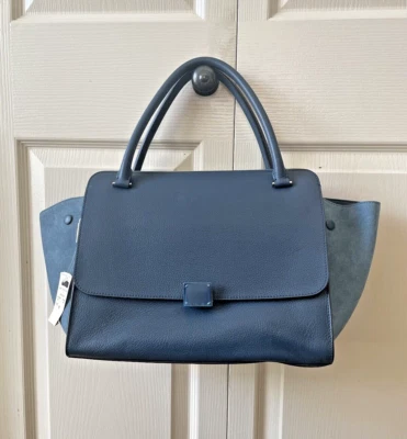 Celine Double Zip Trapeze NWT Blue Drummed Calfskin Suede