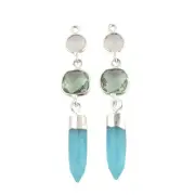 Lab-Created Aqua Chalcedony Silver Plated DIY Single Bail Making Connector Pair