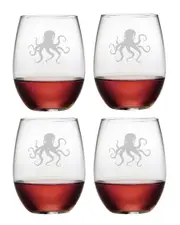 Susquehanna Glass Set of Four Octopus 21oz Stemless Wine Glasses