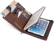 Leather Portfolio Organizer with Zipper for Men Women, Leather Padfolio Business Notebook Cover Resume Folder Legal Pad Portfolio Notebook Holder