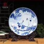 Large Blue and White Porcelain Plate, Pine Needle, Fairy Crane Porcelain Plate