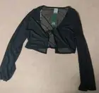 Front Tie Sheer Cropped Cardigan Top Black S