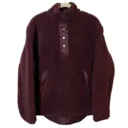 Athleta Women Maroon Snap Button Zip Pockets Sherpa Sweatshirt Jacket Size XS