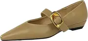 [qibusleen] Women's 1 Inch Pointy Toe Mary Janes Flats One Strap Buckle Cute Leather Ballet Flat Shoes for Women Low Heeled Wedge Slip On Solid Work Flats Dress Comfortable