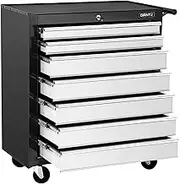 Giantz 7 Drawers Large Tool Chest Trolley, Lockable Toolbox Tools Storage Box Cabinet Cart Garage Ute Organiser Boxes, Heavy Duty with Brake Sturdy Construction Grey