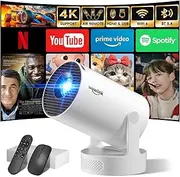 [Built-in Apps & 2025 Upgraded] Mini Projector with WiFi 6 and Bluetooth 5.4 Support 4K 1080P Auto Keystone 180° Rotatable Projector Portable Compatibile with HDMI/TV Stick/Memory Stick/Laptop, White