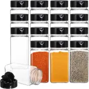 16 Pack 9oz Plastic Spice Jars with Black Lids – Empty Herb Powder Containers