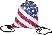 Yardenfun American Flag Drawstring Bag Patriotic Oxford Cloth Storage Pouch for Travel Outdoor