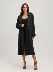 GUESS Women's Eco Black Micole Satin Trench Coat Size: Large, Elastane