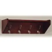 Wooden Mallet 4 Hook Wall Mounted Coat Rack Shelf in Mahogany