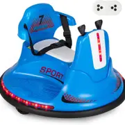Costway 360° Spin Kids Bumper Car with Remote,Music&LED Lights Blue