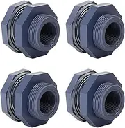 PVC Bulkhead Water Tank Connector Adapter, 4Pcs Bulkhead Fitting Water Tank Connector PVC Threaded Fitting Adapter,Plastic Bulkheads Fittings for Rain Barrels