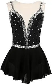 [Zagitova] Figure Skating Dress for Girls Sleeveless Patchwork Back Ice Competition Dance Outfits with Shiny Rhinestone