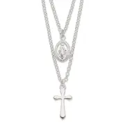 Sterling Silver Polished Medallion & Cross Necklace