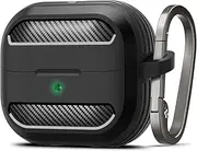 SPIGEN Rugged Armor for Samsung Galaxy Buds 3/ Buds 3 Pro Case with Metal Carabiner, Slim Lightweight Design, Flexible TPU Layer Protective Resilient Ultra Soft Cover - Black