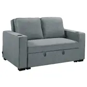Sarantino Hoffman Linen Sofa Bed With Cushions & Cup Holders Dark Grey