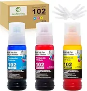 JoyPrinting 102 Ink Replacement for Epson 102 Ink Bottle Refills Compatible with Epson ET-2700 ET-2750 ET-2751 ET-2756 ET-2850 ET-2851 ET-2856 ET-3700 ET-3750 ET-3850 ET-4750 ET-15000(C/M/Y, 3-PK)