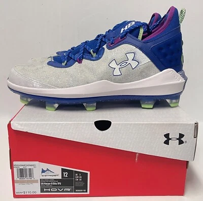 UNDER ARMOUR HARPER 8 ELITE 1PU BASEBALL CLEATS SIZE 12 WHITE BLUE BLACK BLEU