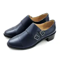 在飛比找PChome24h購物優惠-karine(MIT台灣製)全真皮雙釦帶低跟孟克鞋-藏藍色